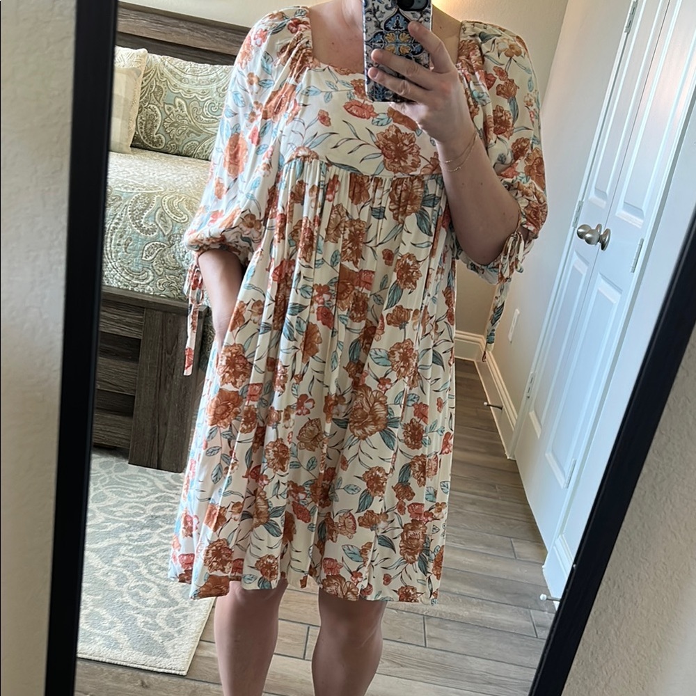 Floral Print Puff Sleeve Mini Dress